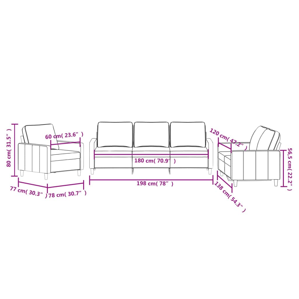 vidaXL 3-teiliges Sofa-Set – Ecksofa mit Kissen, 3-Sitzer und Zweisitzer Couch, Modernes Wohnzimmer-Set, Dunkelgrauer Samt