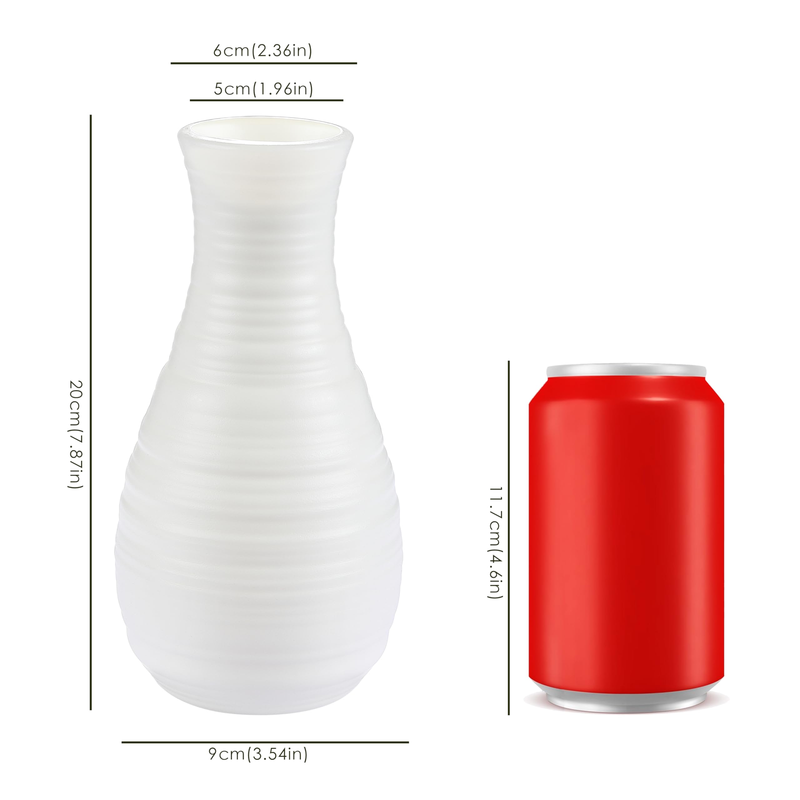 Weiße Kunststoff Blumenvase in Keramik-Optik – Dekorative Vase für Blumen, 20 cm, Leicht & Bruchsicher für Wohnzimmer, Tisch und Hochzeitsdekoration
