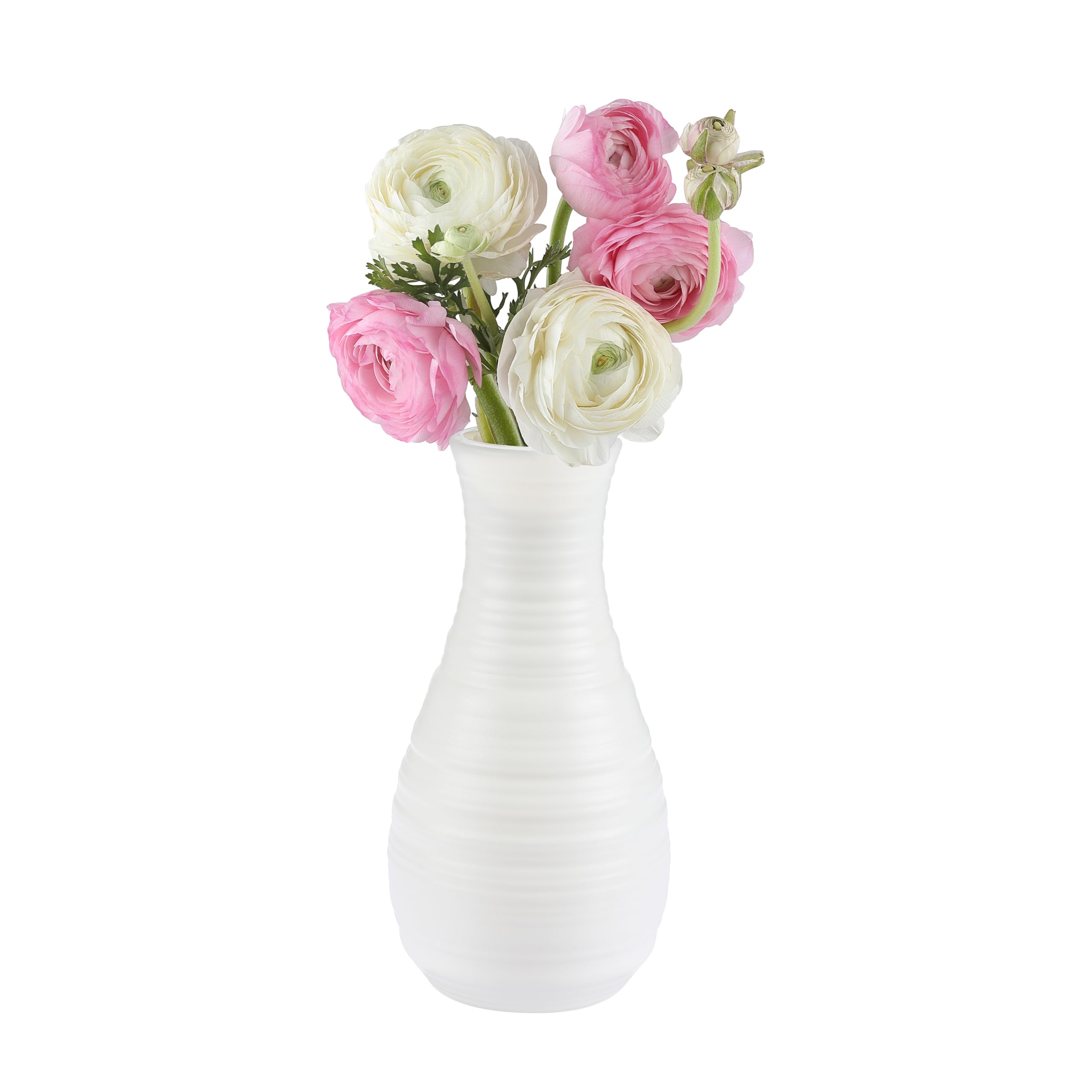 Weiße Kunststoff Blumenvase in Keramik-Optik – Dekorative Vase für Blumen, 20 cm, Leicht & Bruchsicher für Wohnzimmer, Tisch und Hochzeitsdekoration
