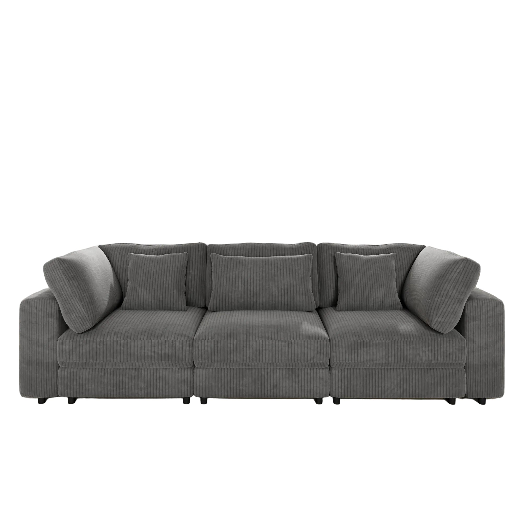 Olodumare 3-Sitzer Sofa – Modernes Modulsofa 105'', Corduroy Grau, Mit Abnehmbaren Rückenpolstern und 5 Kissen, Tiefes Wohnzimmer- und Bürosofa