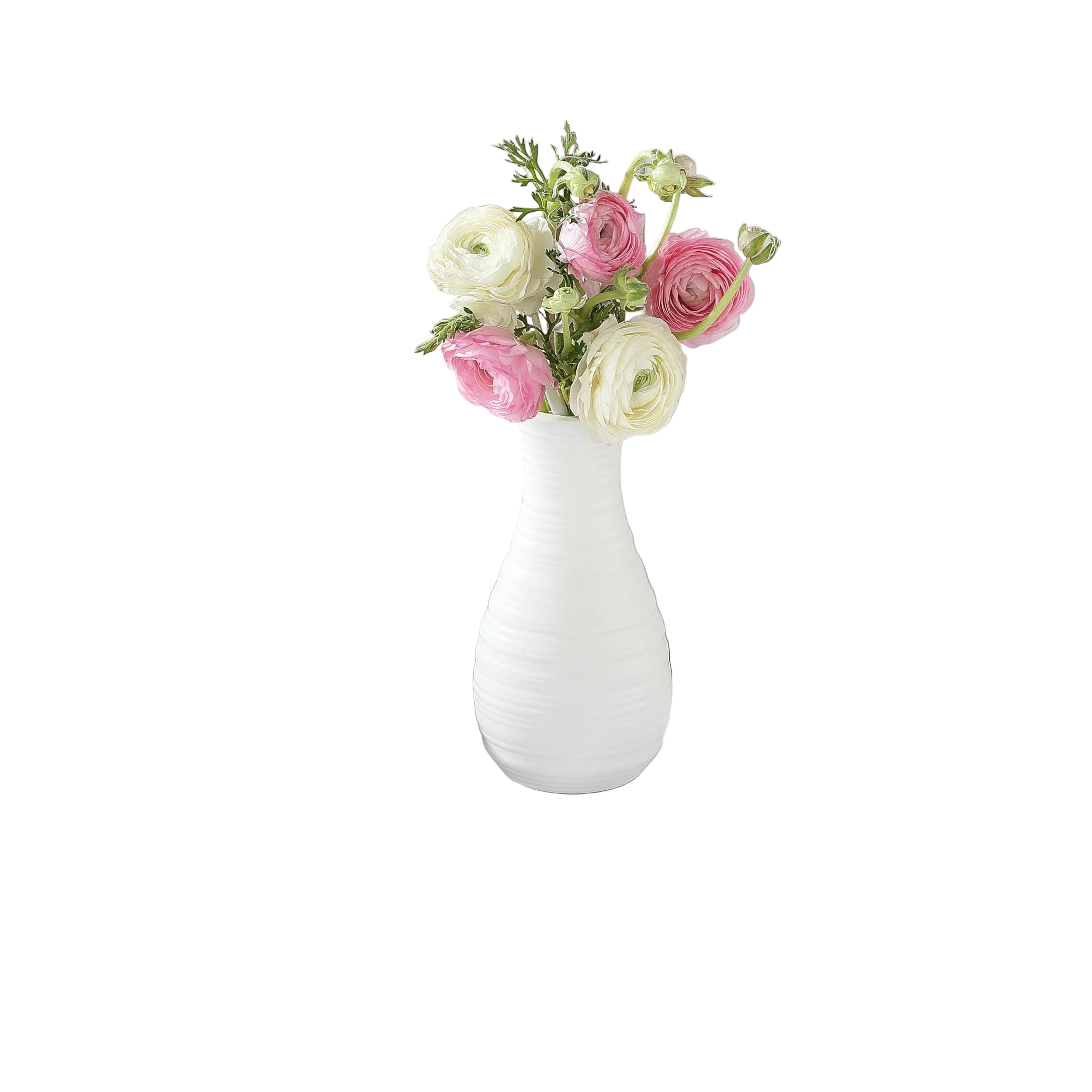 Weiße Kunststoff Blumenvase in Keramik-Optik – Dekorative Vase für Blumen, 20 cm, Leicht & Bruchsicher für Wohnzimmer, Tisch und Hochzeitsdekoration