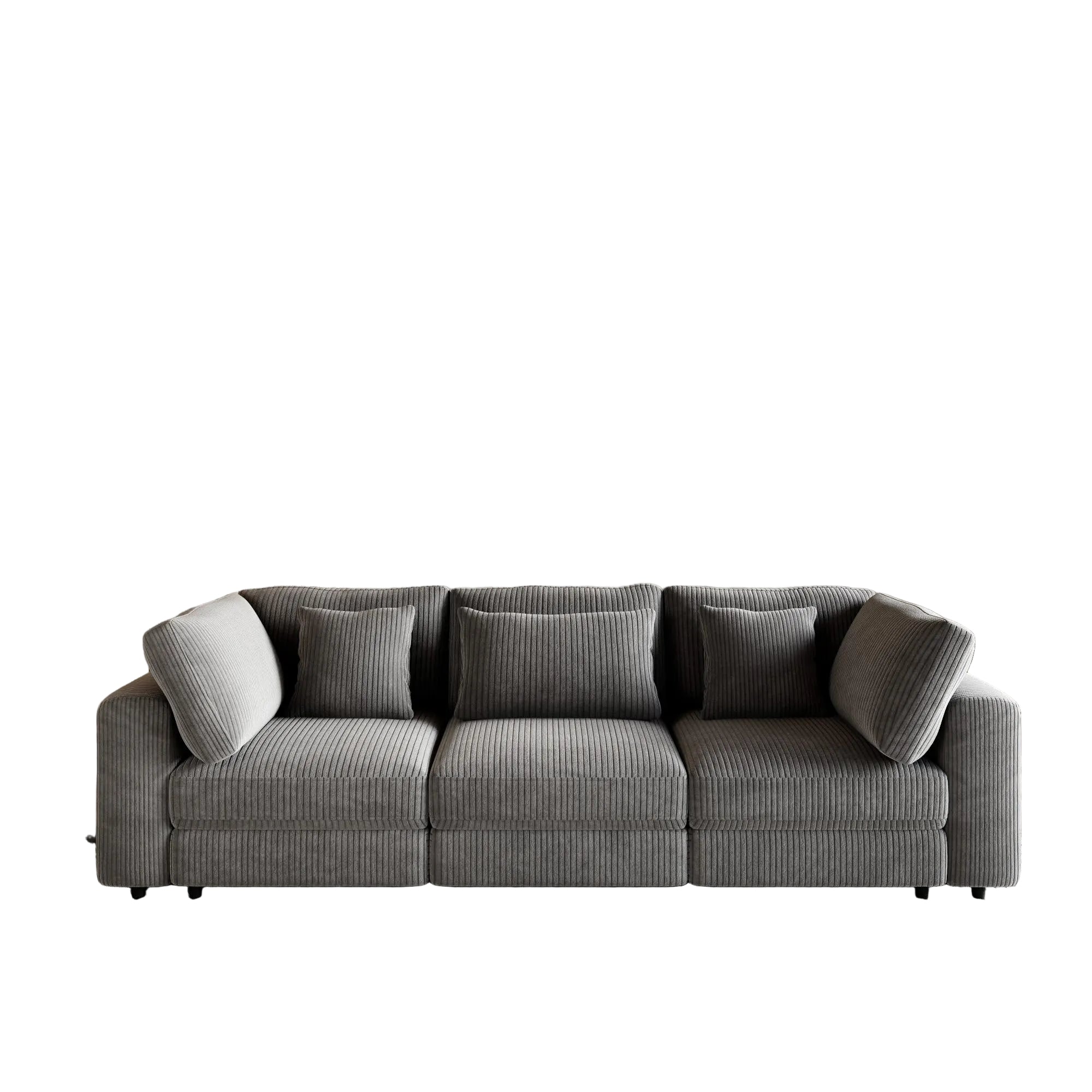 Olodumare 3-Sitzer Sofa – Modernes Modulsofa 105'', Corduroy Grau, Mit Abnehmbaren Rückenpolstern und 5 Kissen, Tiefes Wohnzimmer- und Bürosofa