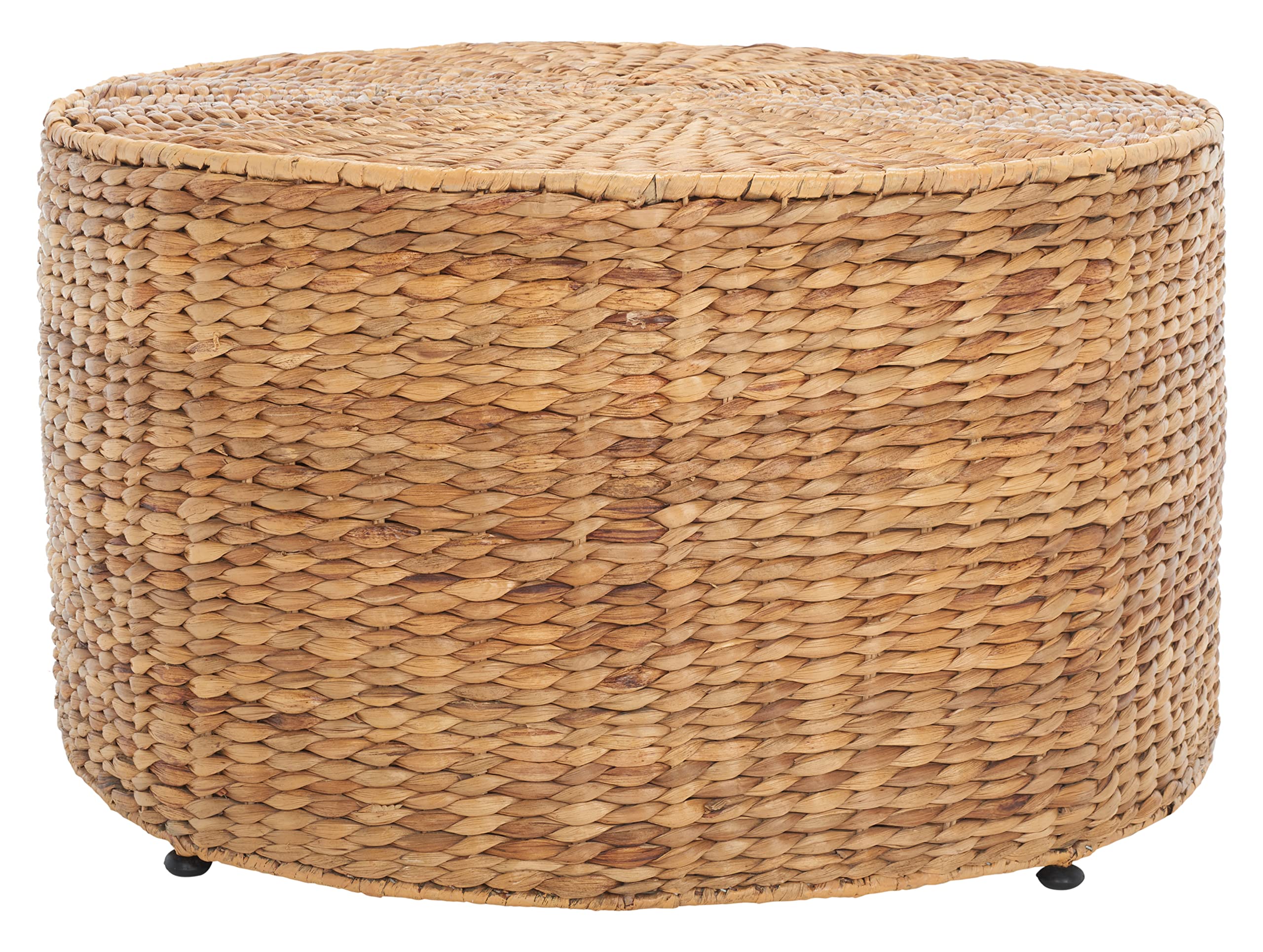 Jesse Rattan-Couchtisch – Natürlicher Wicker Akzenttisch mit Metallbeinen, Moderner Küstenstil, Fertig Montiert, Rund, 76 cm Durchmesser
