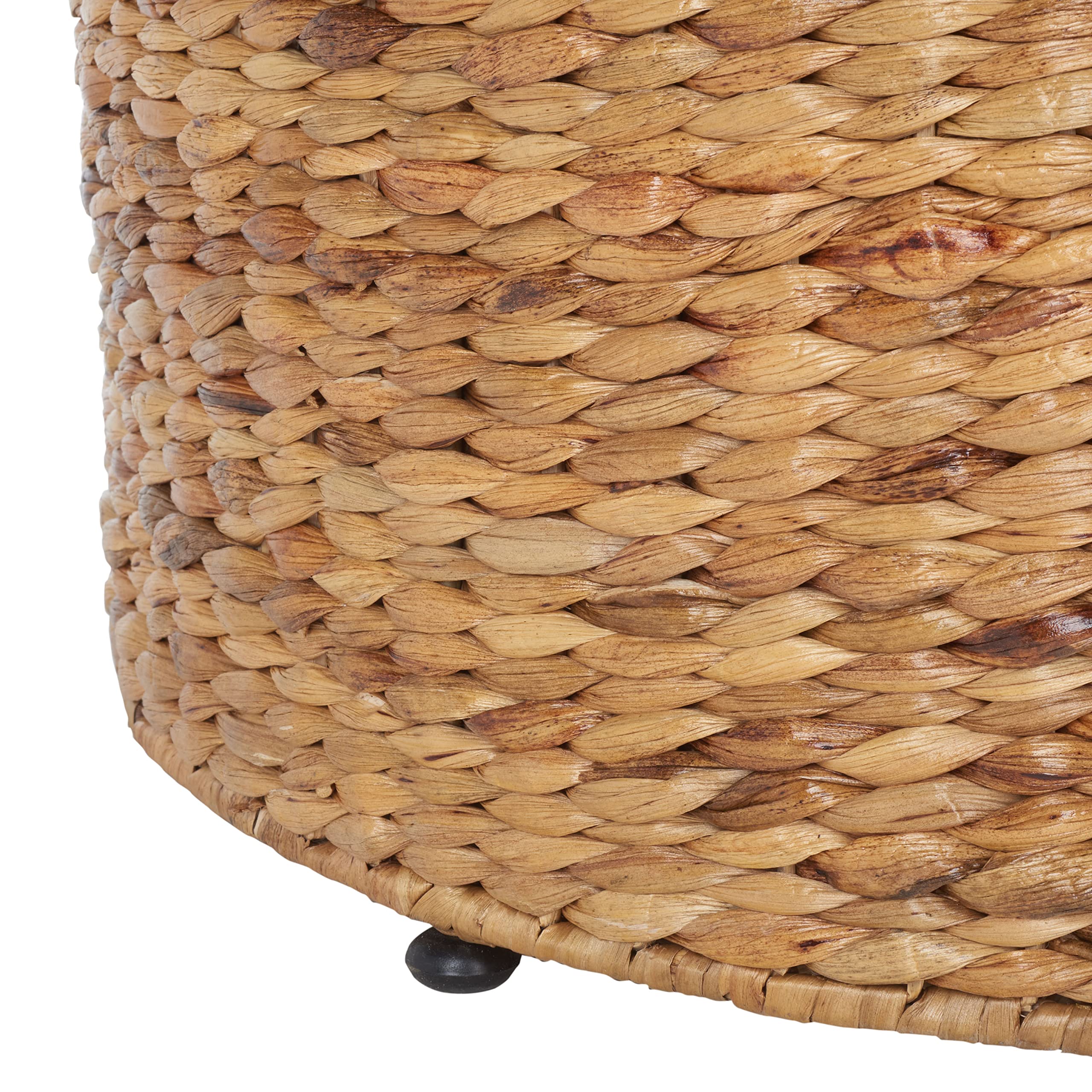 Jesse Rattan-Couchtisch – Natürlicher Wicker Akzenttisch mit Metallbeinen, Moderner Küstenstil, Fertig Montiert, Rund, 76 cm Durchmesser