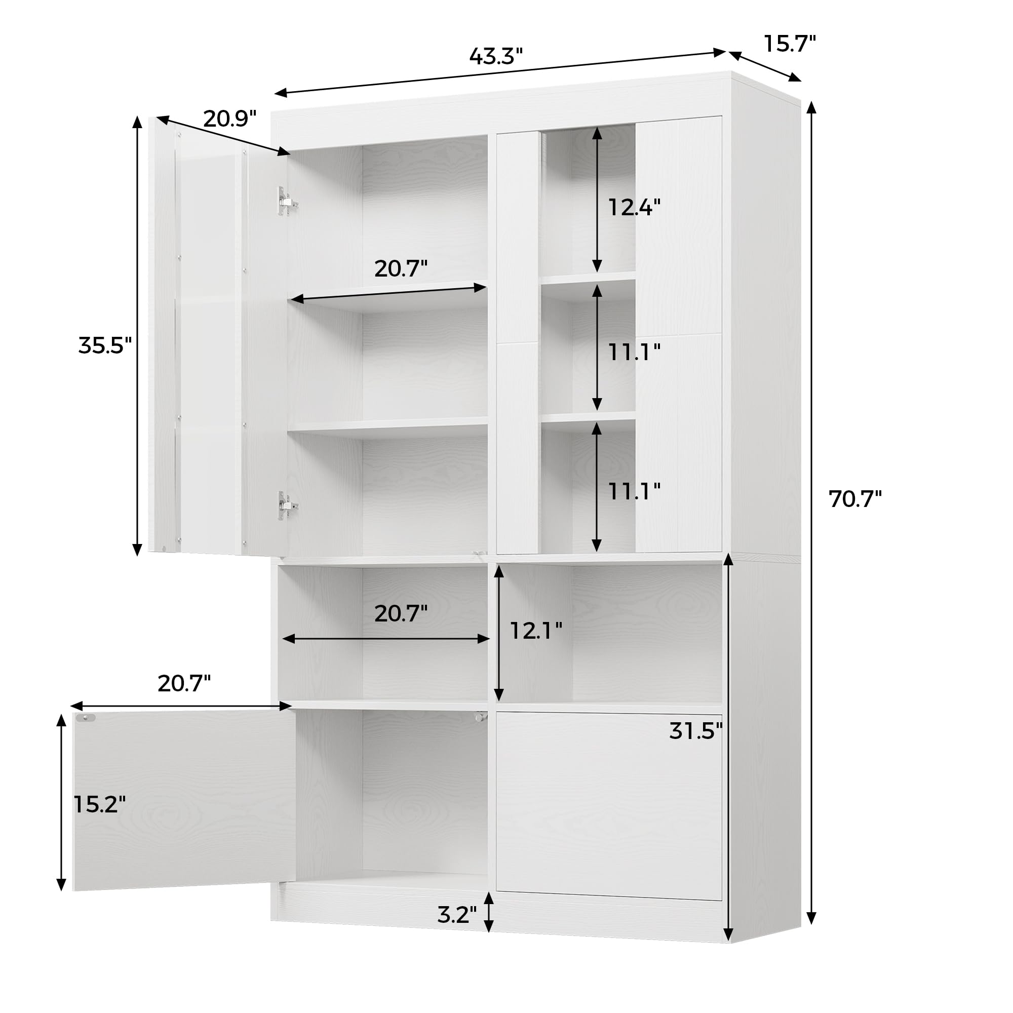 Großes Bücherregal mit Türen – 110 cm Breites Standregal mit Acryl-Displaytüren und Geschlossenen Schränken, Modernes Bücherregal mit Stauraum für Wohnzimmer und Büro