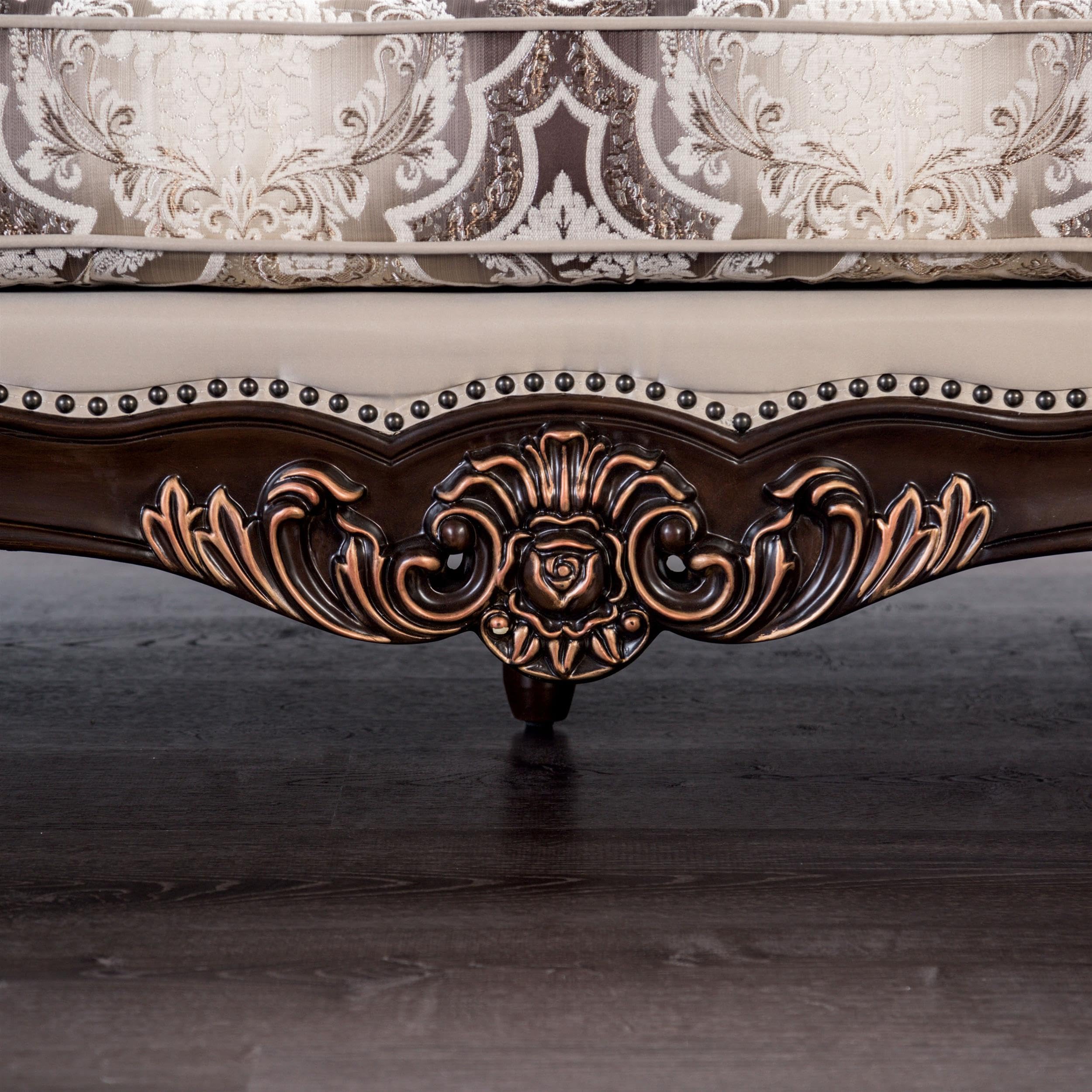 America Zephyra 2-teiliges Sofa-Set – Traditionelles Wohnzimmer-Set mit Kunstleder, Zweisitzer und Sofa, Rollenarmen und Dekokissen, Holzrahmen, Dunkelkirsch/Beige