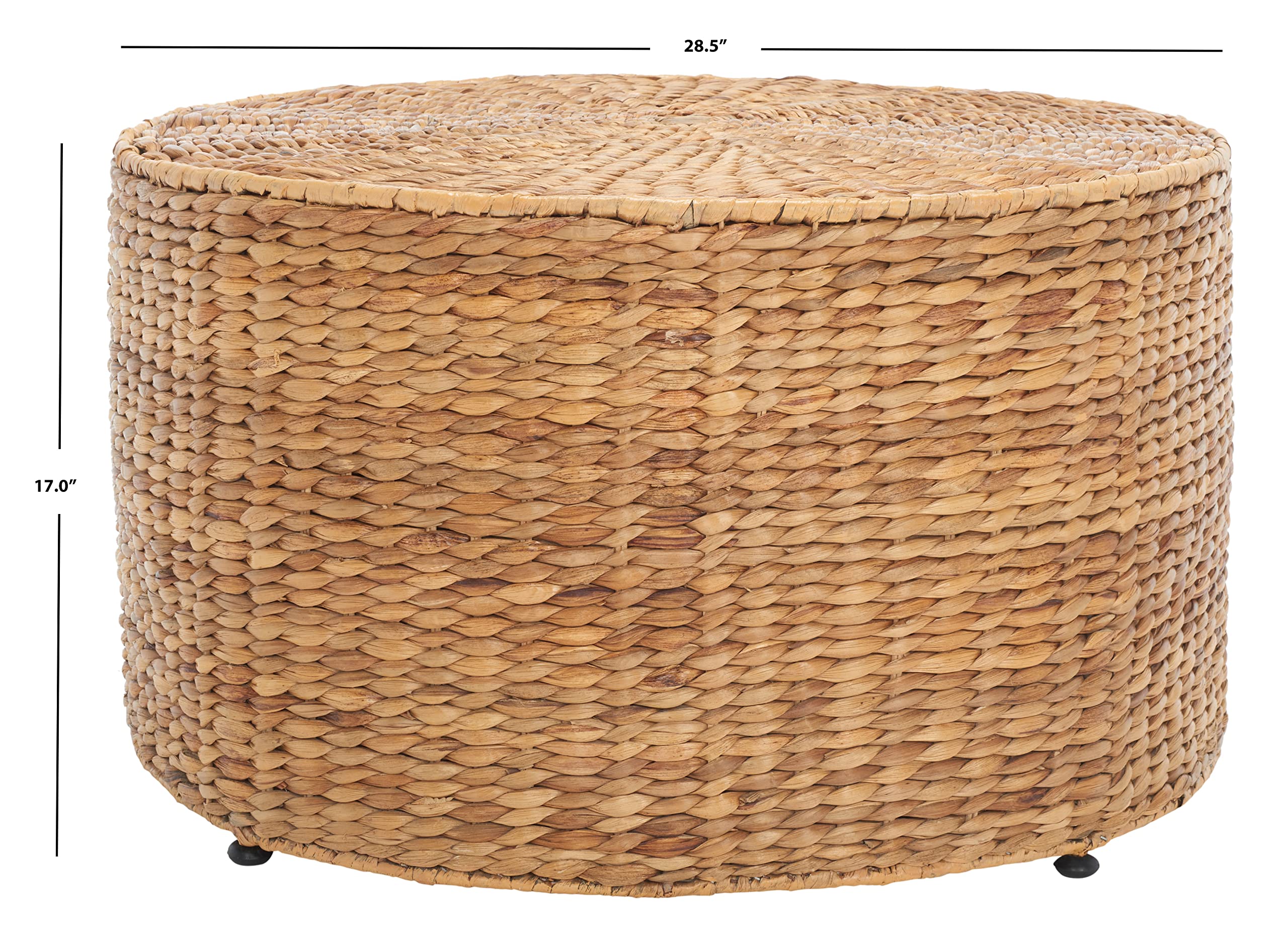 Jesse Rattan-Couchtisch – Natürlicher Wicker Akzenttisch mit Metallbeinen, Moderner Küstenstil, Fertig Montiert, Rund, 76 cm Durchmesser